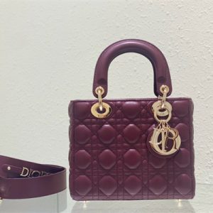 CD Small Lady Di.or My ABCDior Bag Cannage Lambskin Gold Tone Metal Burgundy