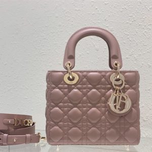 CD Small Lady Di.or My ABCDior Bag Cannage Lambskin Gold Tone Metal Dusty Pink