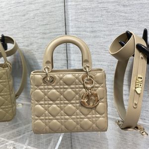 CD Small Lady Di.or My ABCDior Bag Cannage Lambskin Gold Tone Metal Beige