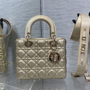 CD Small Lady Di.or My ABCDior Bag Cannage Lambskin Gold Tone Metal Champagne Gold