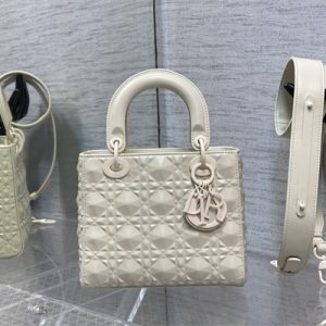 CD Small Lady Di.or My ABCDior Bag Cannage Calfskin With Diamond Motif  White