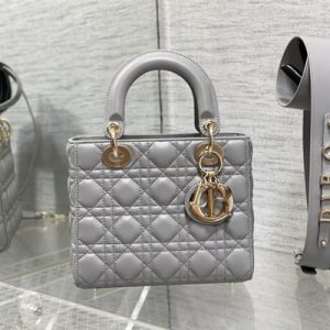 CD Small Lady Di.or My ABCDior Bag Cannage Lambskin Gold Tone Metal Pearlescent Grey