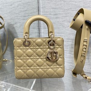 CD Small Lady Di.or My ABCDior Bag Cannage Lambskin Gold Tone Metal Natural