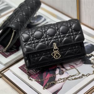 CD Miss Dior Chain Pouch Cannage Lambskin Black
