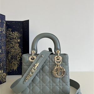 CD Small Lady Di.or My ABCDior Bag Cannage Lambskin Gold Tone Metal Stone Grey