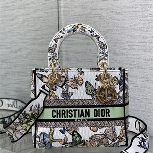 CD Medium Lady Di.or D-Lite Bag Toile de Jouy Mexico Embroidery White Multicolor