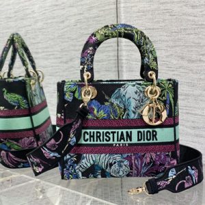 CD Medium Lady Di.or D-Lite Bag Toile de Jouy Voyage Embroidery Green