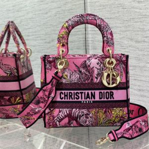 CD Medium Lady Di.or D-Lite Bag Toile de Jouy Voyage Embroidery Fuchsia