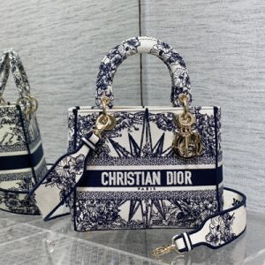 CD Medium Lady Di.or D-Lite Bag R??ve d'Infini  Embroidery Blue and White