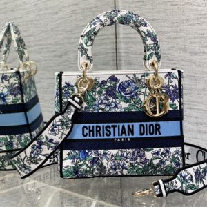 CD Medium Lady Di.or D-Lite Bag Toile de Jouy Embroidery White Multicolor
