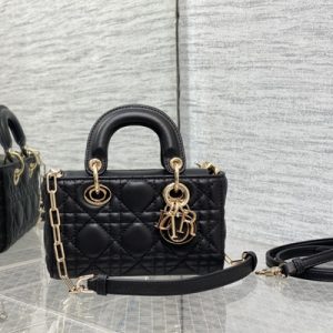 CD Lady D-Joy Micro Bag Cannage Lambskin Gold Tone Metal Black