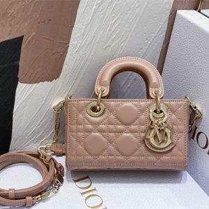 CD Lady D-Joy Micro Bag Cannage Lambskin Gold Tone Metal Dusty Pink