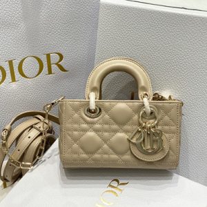 CD Lady D-Joy Micro Bag Cannage Lambskin Gold Tone Metal Beige