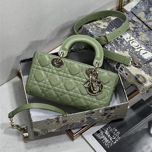 CD Small Lady D-Joy Bag Cannage Lambskin Gold Tone Metal Green