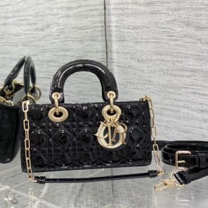 CD Small Lady D-Joy Bag Patent Cannage Calfskin Gold Tone Metal Black