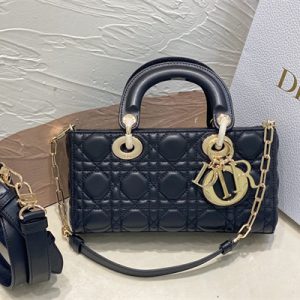 CD Small Lady D-Joy Bag Cannage Lambskin Gold Tone Metal Black