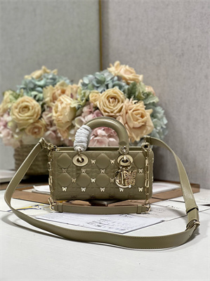 CD Small Lady D-Joy Bag Cannage Lambskin With Golden Butterfly Gold Tone Metal Beige