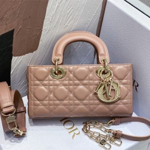 CD Small Lady D-Joy Bag Cannage Lambskin Gold Tone Metal Dusty Pink