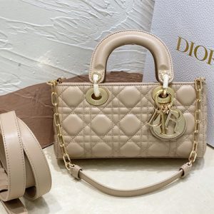 CD Small Lady D-Joy Bag Cannage Lambskin Gold Tone Metal Sand