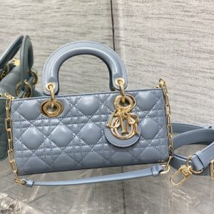 CD Small Lady D-Joy Bag Cannage Lambskin Gold Tone Metal Cloud Blue