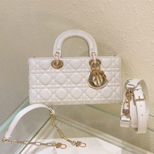 CD Medium Lady D-Joy Bag Cannage Lambskin Gold Tone Metal Latte