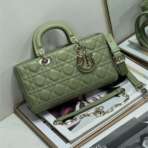 CD Medium Lady D-Joy Bag Cannage Lambskin Gold Tone Metal Green