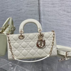 CD Medium Lady D-Joy Bag Patent Cannage Calfskin Gold Tone Metal Latte