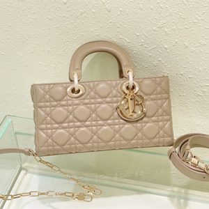 CD Medium Lady D-Joy Bag Cannage Lambskin Gold Tone Metal Sand