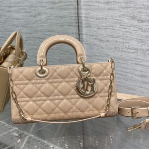 CD Medium Lady D-Joy Bag Patent Cannage Calfskin Gold Tone Metal Nude Pink