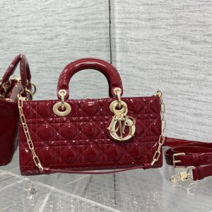 CD Medium Lady D-Joy Bag Patent Cannage Calfskin Gold Tone Metal Cherry Red