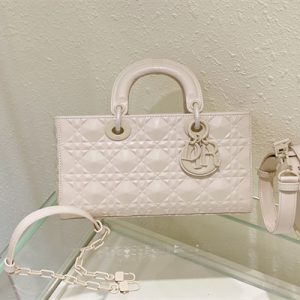 CD Medium Lady D-Joy Bag Cannage Calfskin With Diamond Motif White