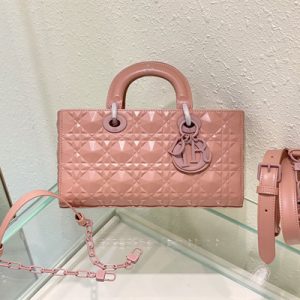 CD Medium Lady D-Joy Bag Cannage Calfskin With Diamond Motif Pink
