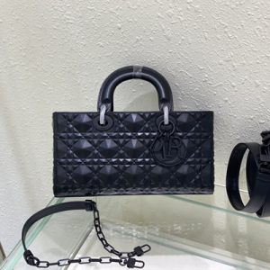 CD Medium Lady D-Joy Bag Cannage Calfskin With Diamond Motif Black