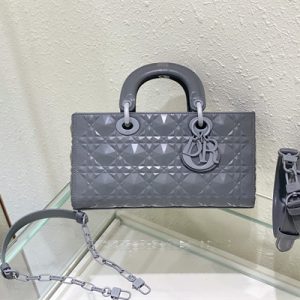 CD Medium Lady D-Joy Bag Cannage Calfskin With Diamond Motif Grey