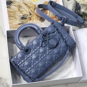 CD Medium Lady D-Joy Bag Cannage Calfskin With Diamond Motif Blue