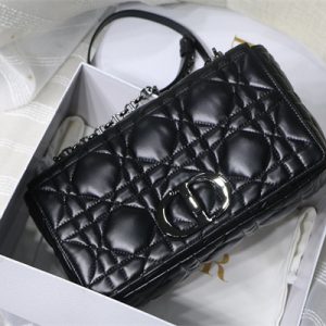 CD Large Di.or Caro Bag Quilted Macrocannage Calfskin Guncolor Tone Metal Black