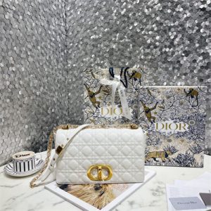 CD Large Di.or Caro Bag Supple Cannage Calfskin Gold Tone Metal White