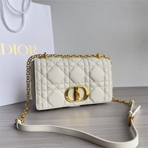 CD Medium Di.or Caro Bag Quilted Macrocannage Calfskin Gold Tone Metal White