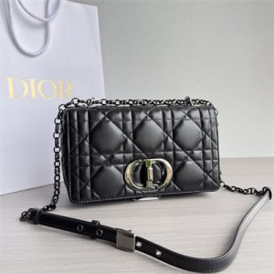 CD Medium Di.or Caro Bag Quilted Macrocannage Calfskin Guncolor Tone Metal Black