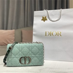CD Medium Di.or Caro Bag Macrocannage Linen Silver Tone Metal Green