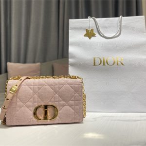 CD Medium Di.or Caro Bag Macrocannage Linen Gold Tone Metal Rose Pink