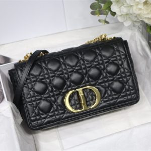 CD Medium Di.or Caro Bag Supple Cannage Calfskin Gold Tone Metal Black