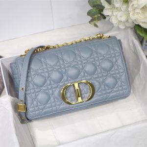 CD Medium Di.or Caro Bag Supple Cannage Calfskin Gold Tone Metal Blue
