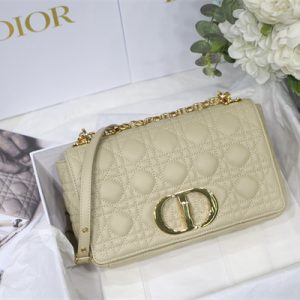 CD Medium Di.or Caro Bag Supple Cannage Calfskin Gold Tone Metal Beige