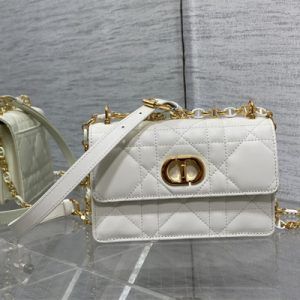 CD Miss Caro Mini Bag Macrocannage Lambskin Gold Tone Metal White