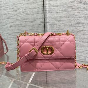 CD Miss Caro Mini Bag Macrocannage Lambskin Gold Tone Metal Pink