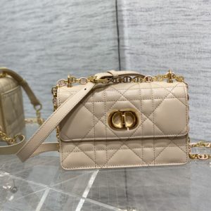 CD Miss Caro Mini Bag Macrocannage Lambskin Gold Tone Metal Beige