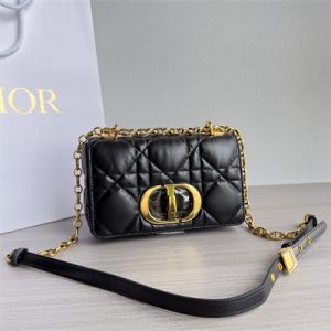 CD Small Di.or Caro Bag Quilted Macrocannage Calfskin Gold Tone Metal Black