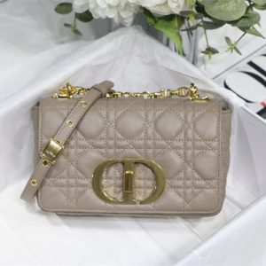 CD Small Di.or Caro Bag Supple Cannage Calfskin Gold Tone Metal Taupe