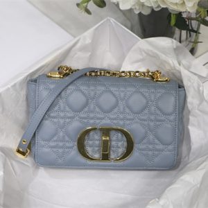 CD Small Di.or Caro Bag Supple Cannage Calfskin Gold Tone Metal Blue